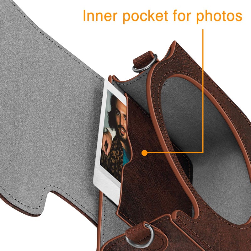 Fintie Protective Case for Fujifilm Instax Square SQ40 / SQ1 Instant Camera - Premium Vegan Leather Bag Cover with Removable Adjustable Strap, Vintage Brown - Image 5