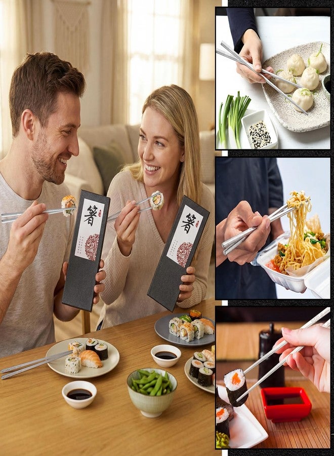 Singhoow 10 Pairs Metal Chopsticks Reusable 18/8 Stainless Steel Chopsticks with Sleek Engraving Patterns 9.25 in Japanese Korean Chop Stick Non-slip Dishwasher Safe for Premium Gift Set - Image 4