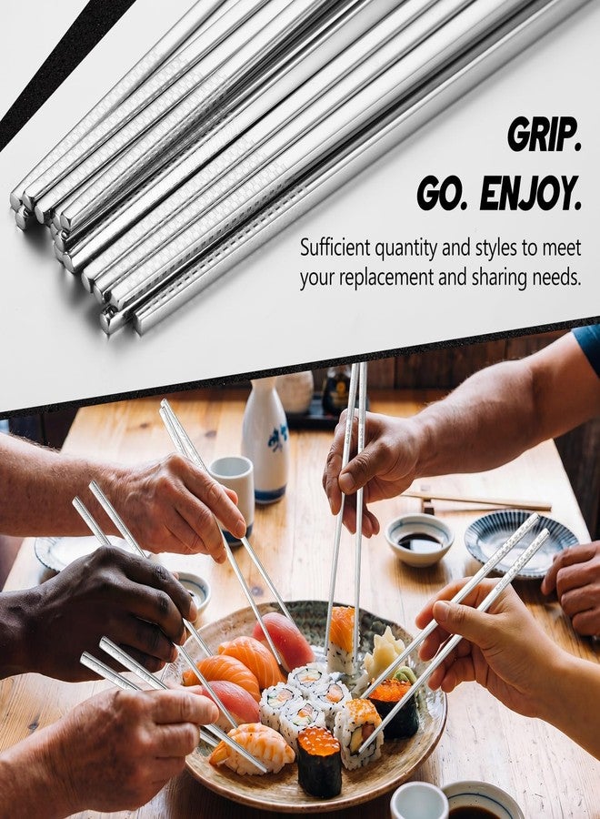 Singhoow 10 Pairs Metal Chopsticks Reusable 18/8 Stainless Steel Chopsticks with Sleek Engraving Patterns 9.25 in Japanese Korean Chop Stick Non-slip Dishwasher Safe for Premium Gift Set - Image 5