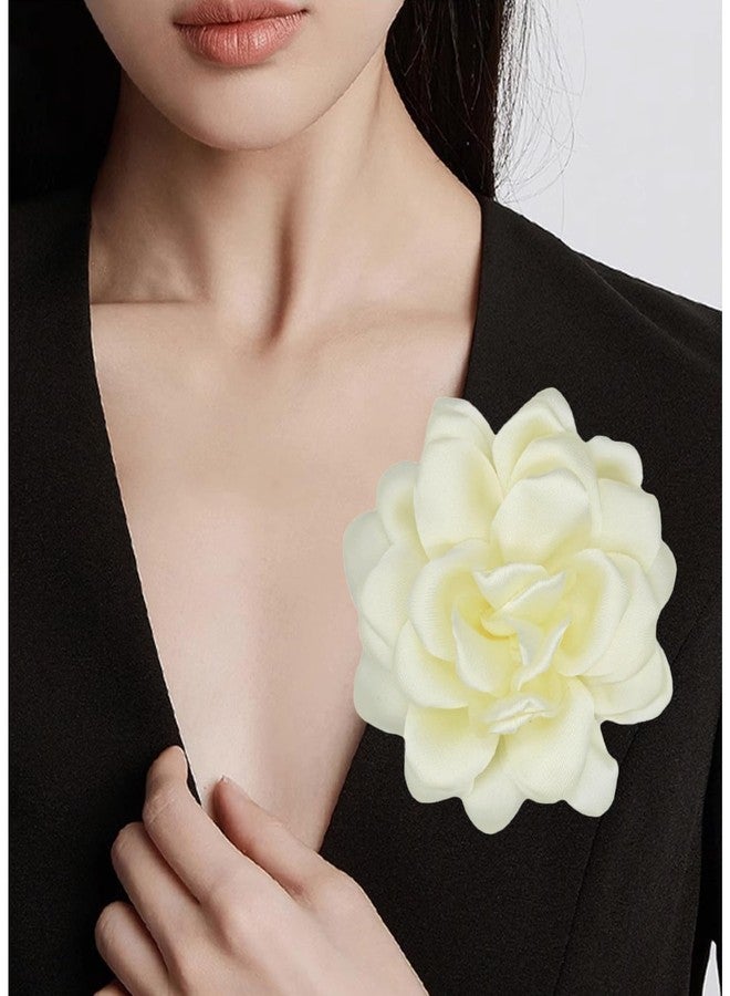 Decixde Large Flower Brooches Lapel Pins for Women Satin Fabric Brooches Big Camellia Flower Brooch Pins Wedding Part Dance Clothes Accessories Jewelry Gifts (beige) - Image 5