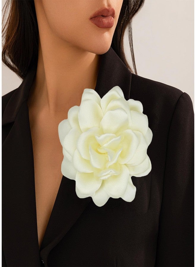 Decixde Large Flower Brooches Lapel Pins for Women Satin Fabric Brooches Big Camellia Flower Brooch Pins Wedding Part Dance Clothes Accessories Jewelry Gifts (beige) - Image 2