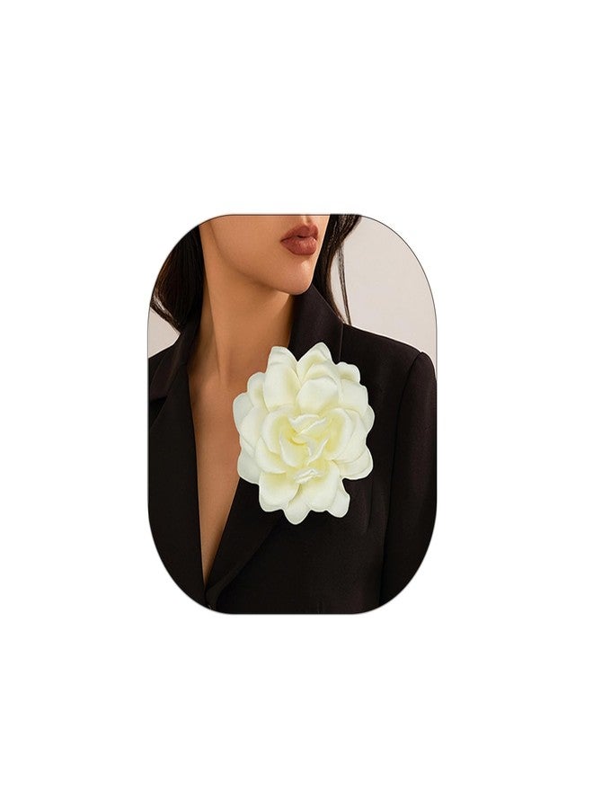 Decixde Large Flower Brooches Lapel Pins for Women Satin Fabric Brooches Big Camellia Flower Brooch Pins Wedding Part Dance Clothes Accessories Jewelry Gifts (beige) - Image 1