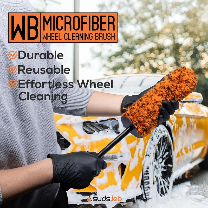 suds.lab فرشاة تنظيف العجلات من الألياف الدقيقة الفاخرة من Suds Lab WB لجميع أنواع المركبات – 18.1 بوصة فائقة النعومة وخالية من الخدوش وقابلة لإعادة الاستخدام لتنظيف الحافات والعجلات والإطارات بمقبض مريح - Image 4