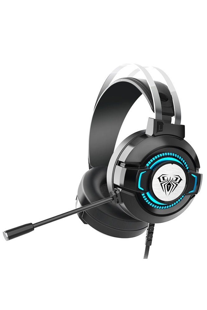 أولا سماعة ألعاب سلكية S602 7.1 محيطية، سماعات ألعاب فوق الأذن مع ميكروفون، مشغلات 50 مم، أضواء RGB، ميكروفون مضاد للضوضاء لأجهزة الكمبيوتر/PS4/Xbox (أسود/أبيض) - Image 1