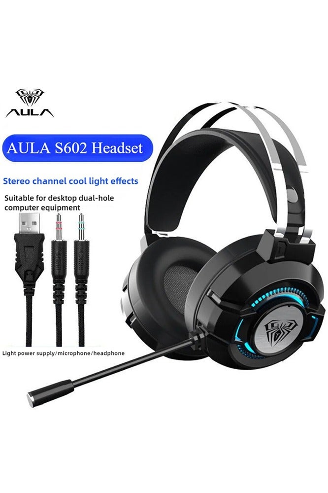 أولا سماعة ألعاب سلكية S602 7.1 محيطية، سماعات ألعاب فوق الأذن مع ميكروفون، مشغلات 50 مم، أضواء RGB، ميكروفون مضاد للضوضاء لأجهزة الكمبيوتر/PS4/Xbox (أسود/أبيض) - Image 2