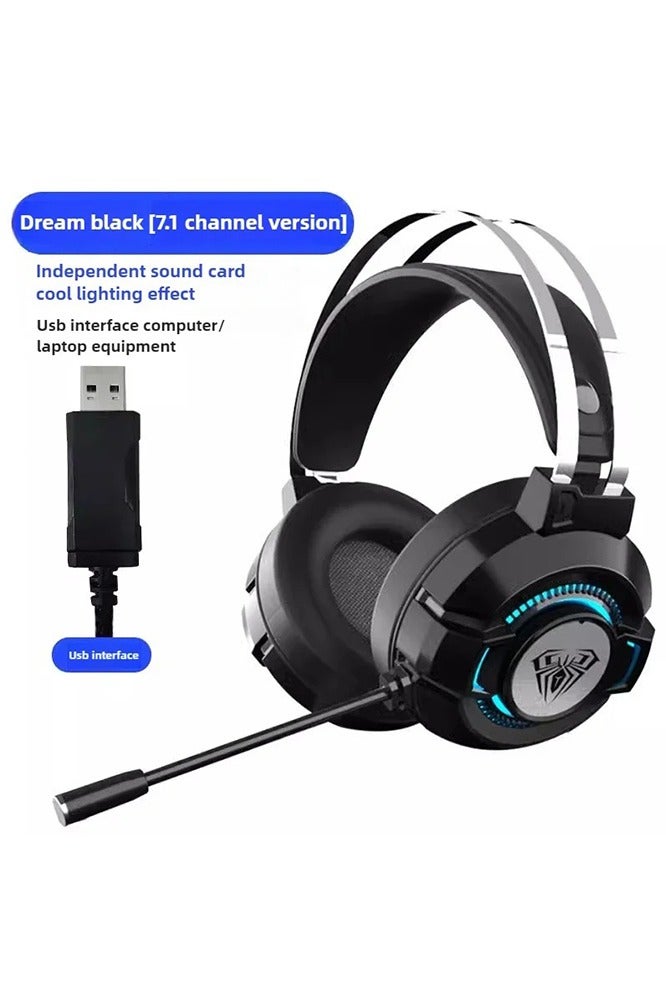 أولا سماعة ألعاب سلكية S602 7.1 محيطية، سماعات ألعاب فوق الأذن مع ميكروفون، مشغلات 50 مم، أضواء RGB، ميكروفون مضاد للضوضاء لأجهزة الكمبيوتر/PS4/Xbox (أسود/أبيض) - Image 3