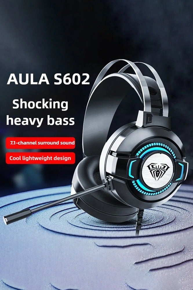 أولا سماعة ألعاب سلكية S602 7.1 محيطية، سماعات ألعاب فوق الأذن مع ميكروفون، مشغلات 50 مم، أضواء RGB، ميكروفون مضاد للضوضاء لأجهزة الكمبيوتر/PS4/Xbox (أسود/أبيض) - Image 4