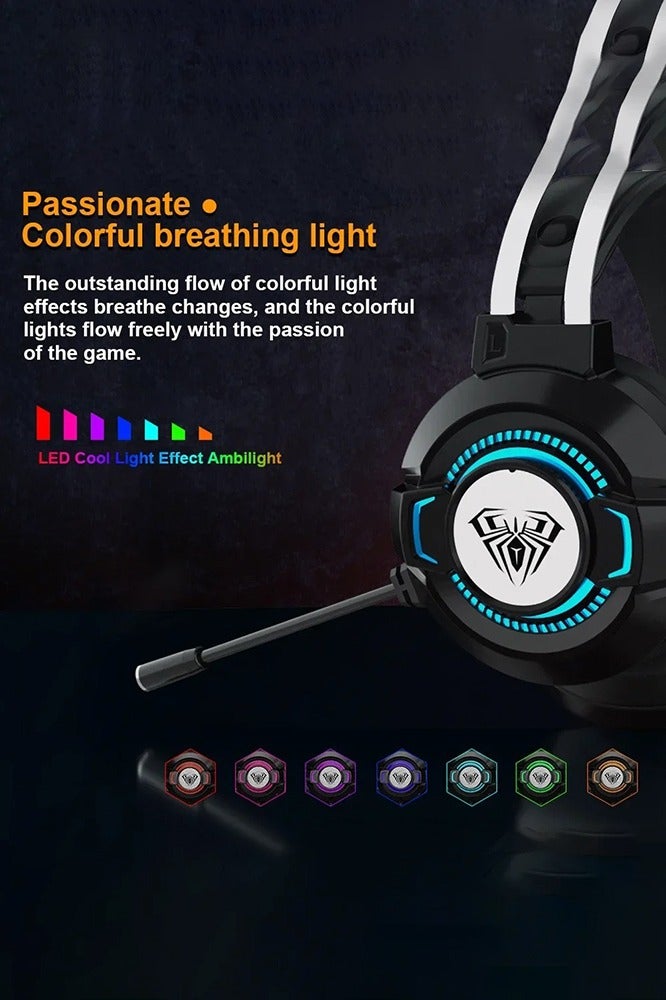 أولا سماعة ألعاب سلكية S602 7.1 محيطية، سماعات ألعاب فوق الأذن مع ميكروفون، مشغلات 50 مم، أضواء RGB، ميكروفون مضاد للضوضاء لأجهزة الكمبيوتر/PS4/Xbox (أسود/أبيض) - Image 5