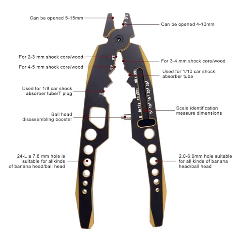 CrazyHobby Aluminum Alloy RC Shock Absorber Pliers RC Crawler Shocks Multifunction Pliers RC Rod Ends Disassemble Tools for Traxxas Arrma Axial Losi Redcat Racing Cars Trucks BlackGold - Image 5