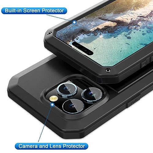Marrkey for iPhone 13 Pro Max Case,360 Full Body Protective Cover Heavy Duty Shockproof Tough Armour Aluminum Metal Case with Silicone Built-in Screen Protector for iPhone 13 Pro Max 6.7" - Black - Image 3