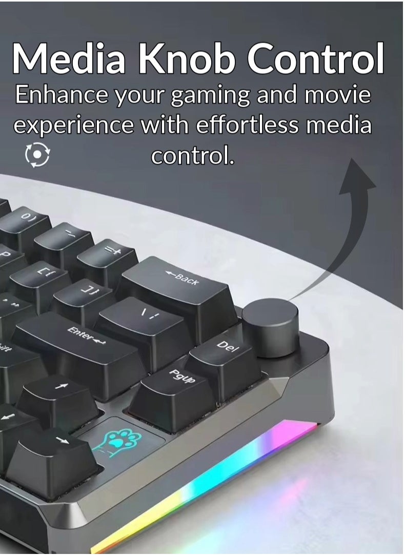 ماركة غير محددة - كيبورد العاب ميكانيكي، 68 مفتاح، مفتاح احمر/ازرق، اضواء RGB، عربي، سلكي USB نوع C، مقاوم للماء والغبار أبيض إنجريدي - مفتاح احمر - Image 1