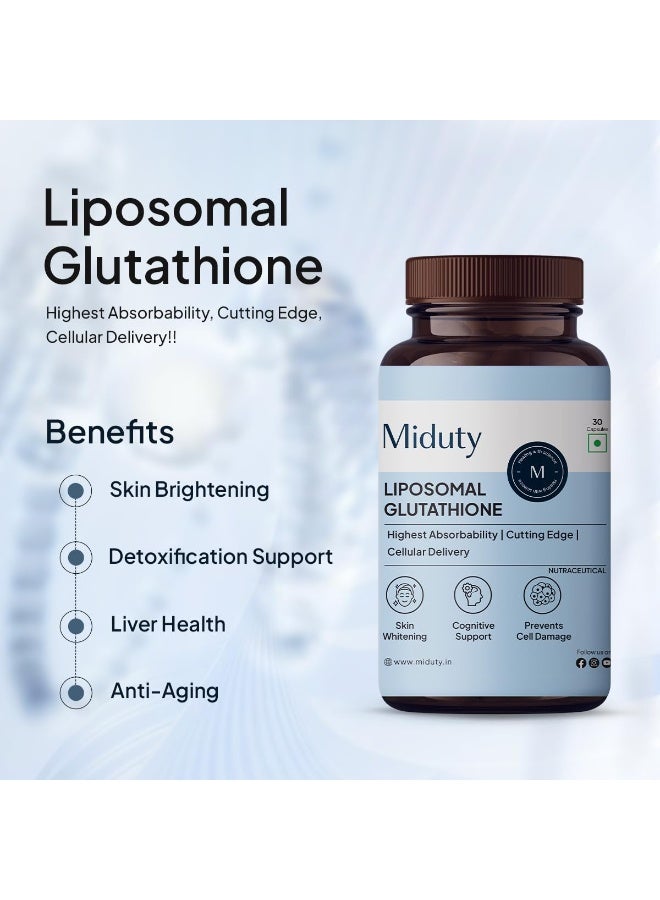 Miduty Liposomal Glutathione 650 mg - Highest Bioavailability & Absorbability - Cellular & Face Health - Helps in Skin Hydration - Liver Health & Detoxification Support - 30 Capsules - Image 3