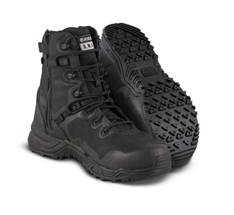 ORIGINAL S.W.A.T Original SWAT Alpha Fury Unisex Leather Shoes 8 Side Zip Polyester Mesh Microfibre PU Upper Black US Mens 115 Womens 13 Wide