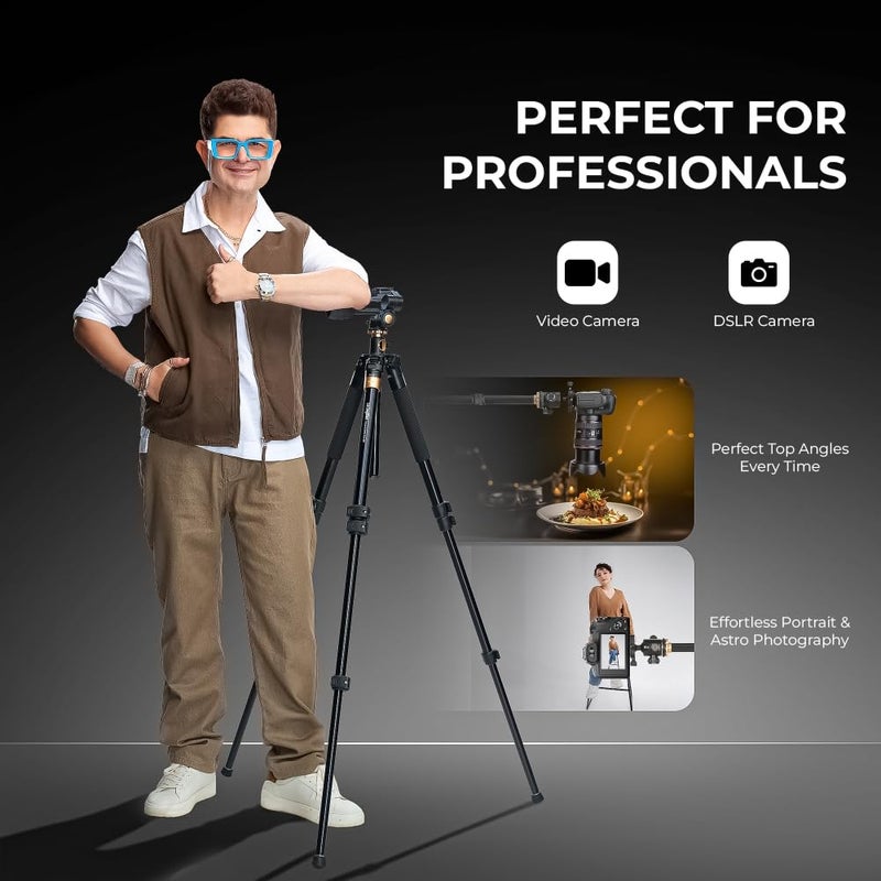 Digitek (DTR 620 BH) حامل ثلاثي بزاوية متعددة 6 أقدام مع حامل أحادي، رأس بان وت倾 بزاوية 3، عمود مركزي لالتقاط الصور على الطاولة والرأسية، سعة تحميل قصوى 20 كجم، 4 أقسام قابلة للتعديل، تحرير سريع وقفل ساق قابل للطي. - Image 5