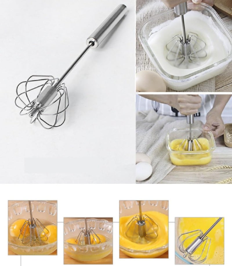 Ameedarshan Stainless Steel SemiAutomatic Egg Whisk with Handle EasyPush Action Silver - Image 2