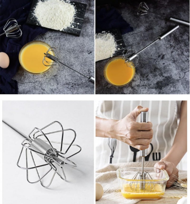 Ameedarshan Stainless Steel SemiAutomatic Egg Whisk with Handle EasyPush Action Silver - Image 5
