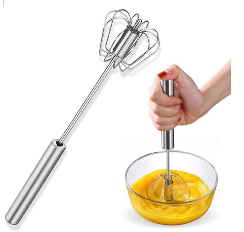 Ameedarshan Stainless Steel SemiAutomatic Egg Whisk with Handle EasyPush Action Silver - Image 1