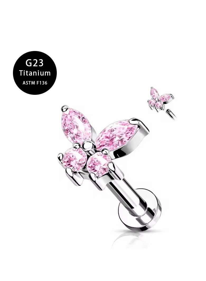 إبرة أذن وشفاه من التيتانيوم على شكل فراشة مرصعة بالزركون - مقاومة للحساسية للبشرة الحساسة