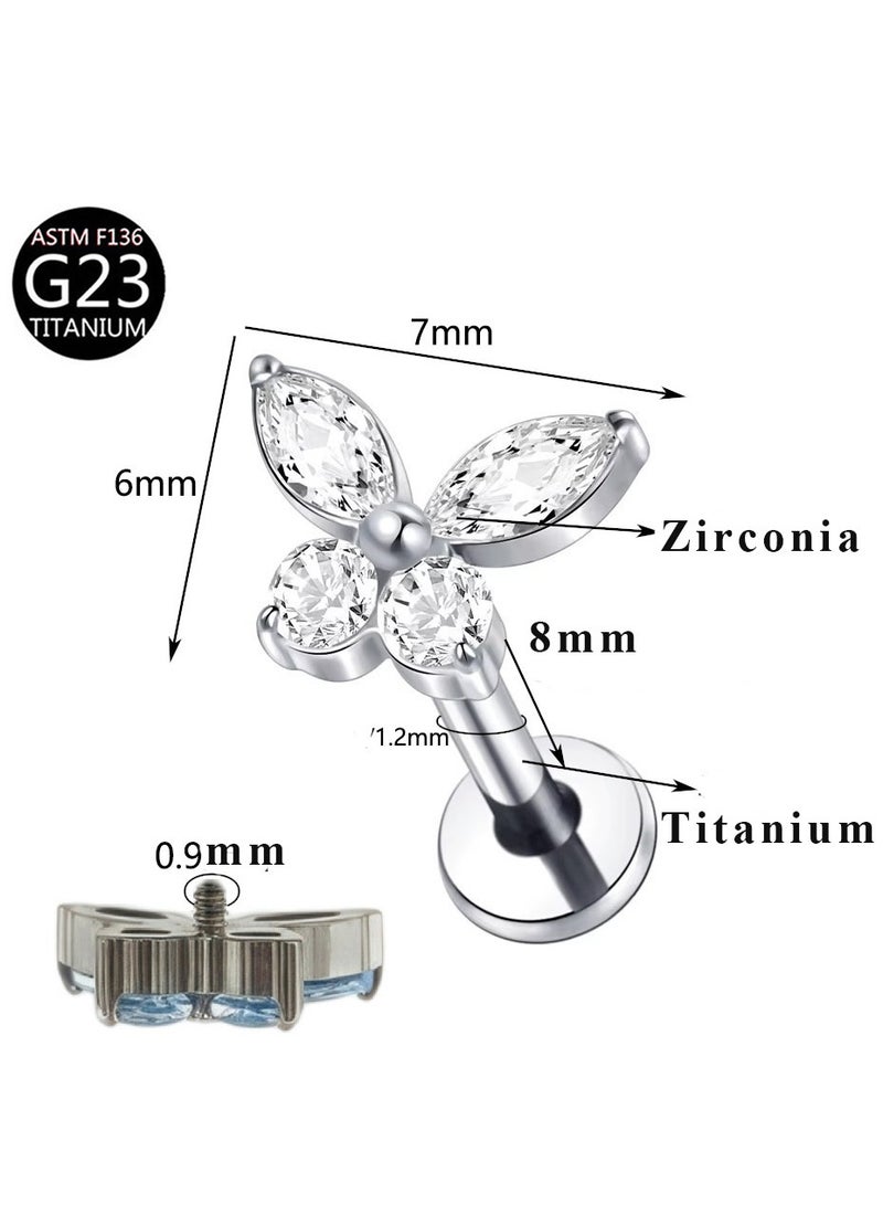 إبرة أذن وشفاه من التيتانيوم على شكل فراشة مرصعة بالزركون - مقاومة للحساسية للبشرة الحساسة