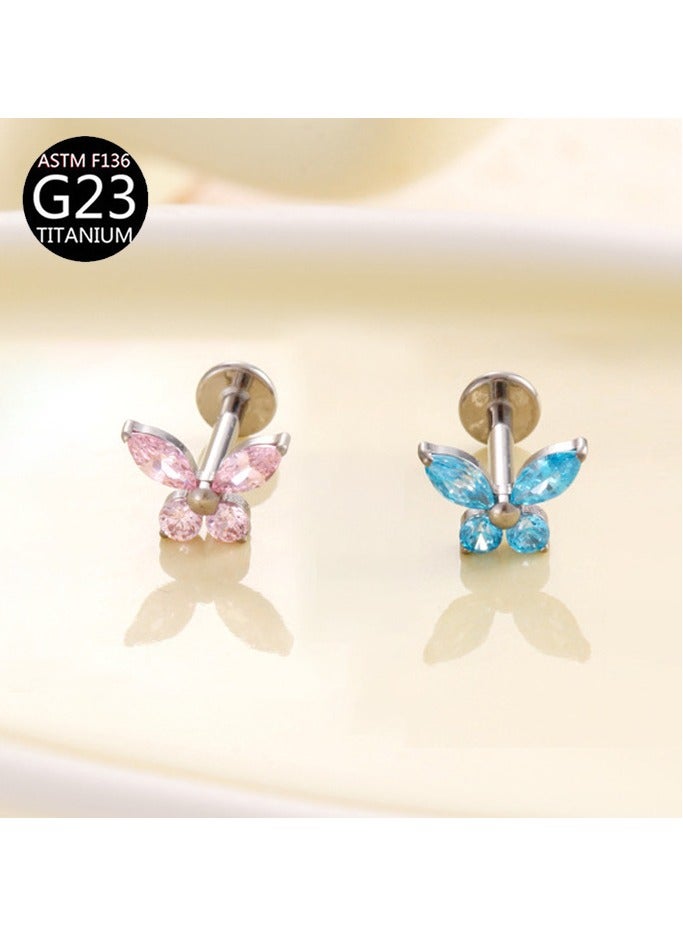 إبرة أذن وشفاه من التيتانيوم على شكل فراشة مرصعة بالزركون - مقاومة للحساسية للبشرة الحساسة