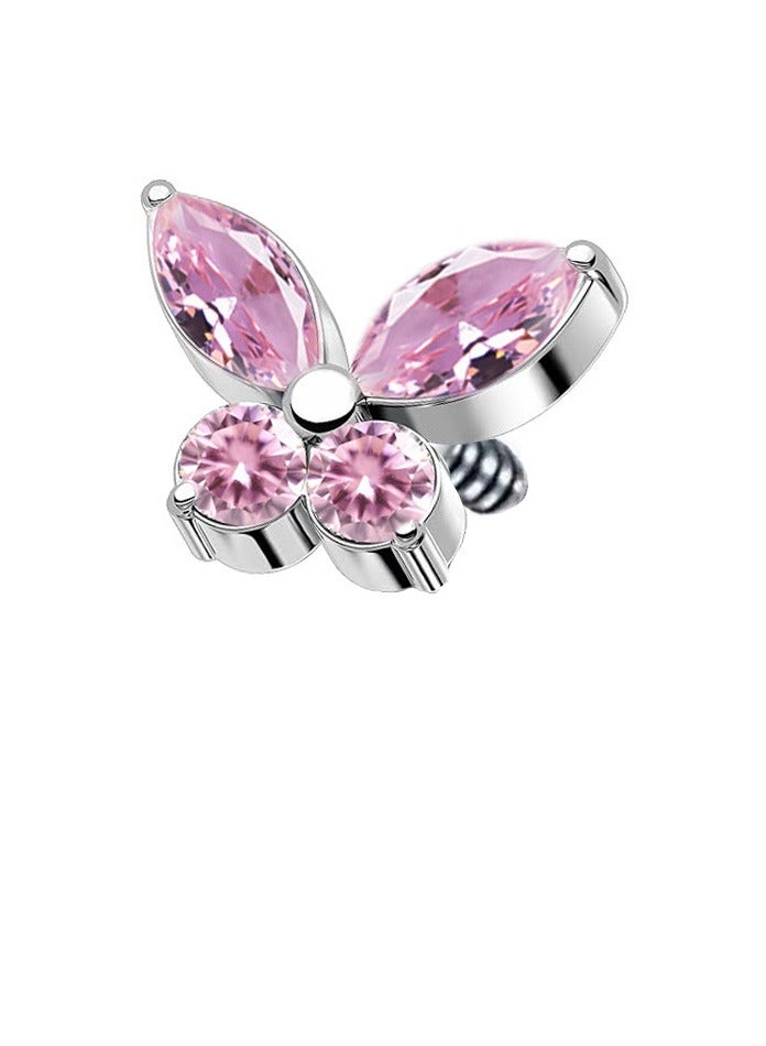 إبرة أذن وشفاه من التيتانيوم على شكل فراشة مرصعة بالزركون - مقاومة للحساسية للبشرة الحساسة