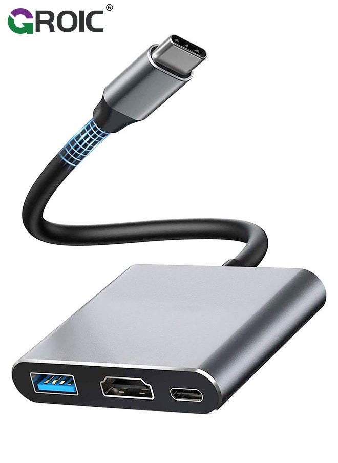GROIC Grey USB C to HDMI Adapter, 4K Video Converter with USB 3.0 and Type-C Charging Port, USB-C Digital AV Multiport Adapter for Mac and USB Type-C Devices  - Image 1