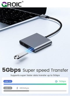 GROIC محول USB C إلى HDMI رمادي، محول فيديو 4K مع منفذ شحن USB 3.0 ونوع C، محول USB-C رقمي AV متعدد المنافذ لأجهزة Mac وأجهزة USB من النوع C  - Image 4