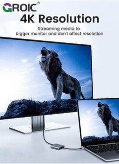 GROIC محول USB C إلى HDMI رمادي، محول فيديو 4K مع منفذ شحن USB 3.0 ونوع C، محول USB-C رقمي AV متعدد المنافذ لأجهزة Mac وأجهزة USB من النوع C  - Image 3