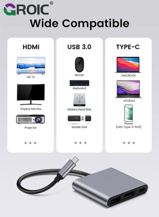محول USB C إلى HDMI رمادي، محول فيديو 4K مع منفذ شحن USB 3.0 ونوع C، محول USB-C رقمي AV متعدد المنافذ لأجهزة Mac وأجهزة USB من النوع C - view 2