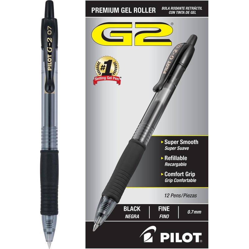 Pilot, G2 Premium Gel Roller Pens, Fine Point 0.7 mm, Black, Pack of 12 (Dozen Box) - Image 1