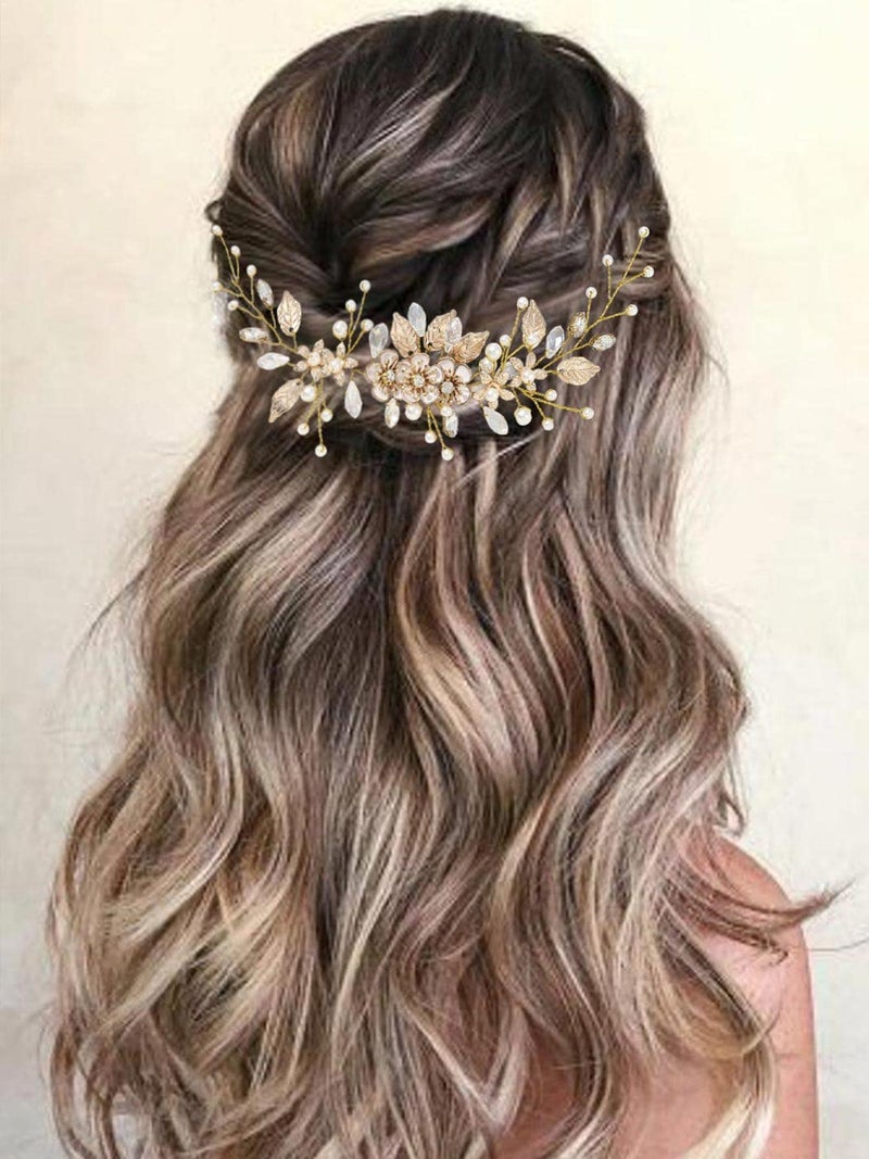 GORAIS Bride Wedding Hair Vine Flower Hair Piece Rhinestone Bridal Headpiece Hair Accessories for Women