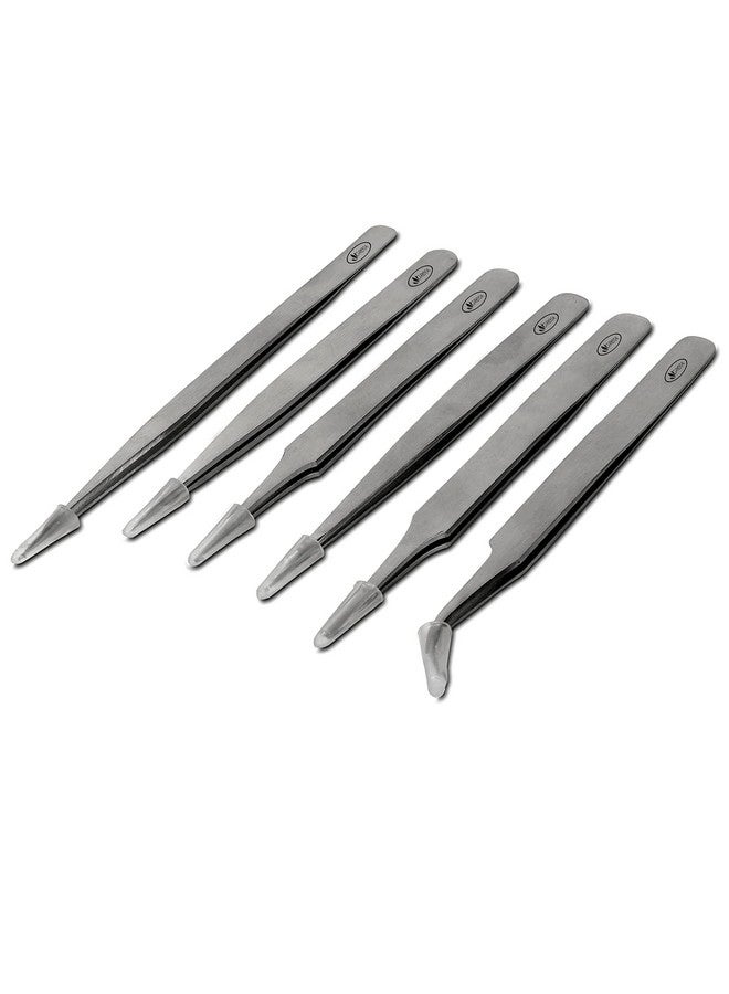 Greta Professional Stainless Steel 6 Pcs Tweezer Set With Fine Tips Sizes And Angles For Mobiles, Industrial, Hobby, Jewelry, Personal Care - Image 2