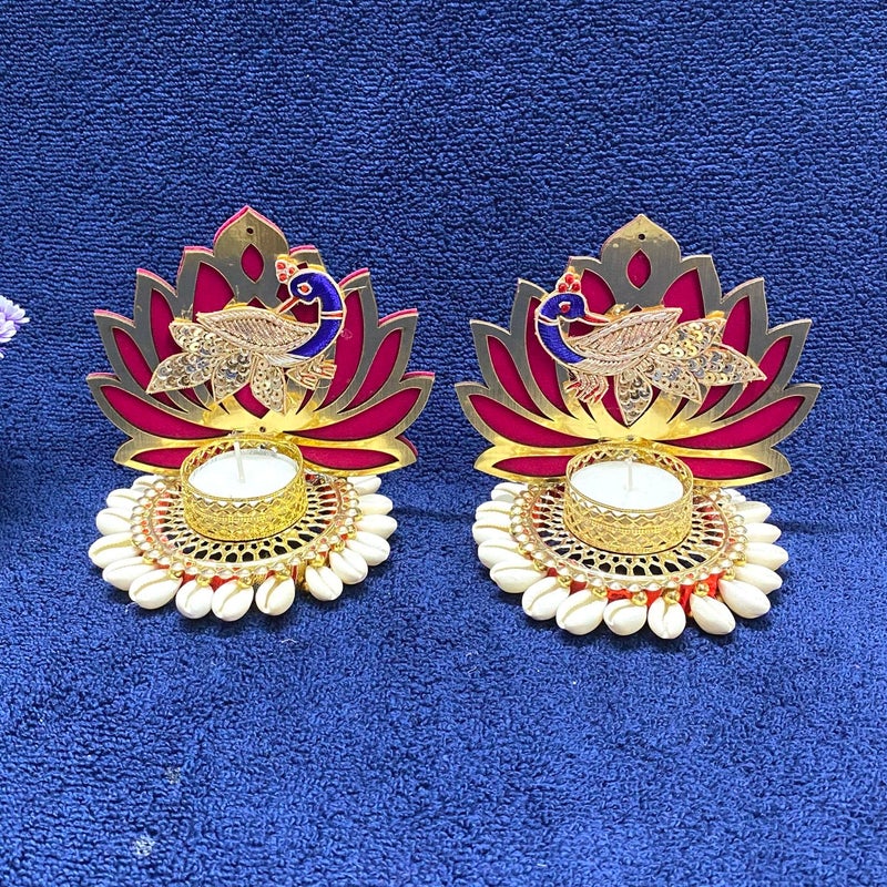 Maahal Maahal Heavy Design Hand Made Decorative Diya Tea Light Lotus Candle Holder for Diwali Decoration/Red  - Image 2