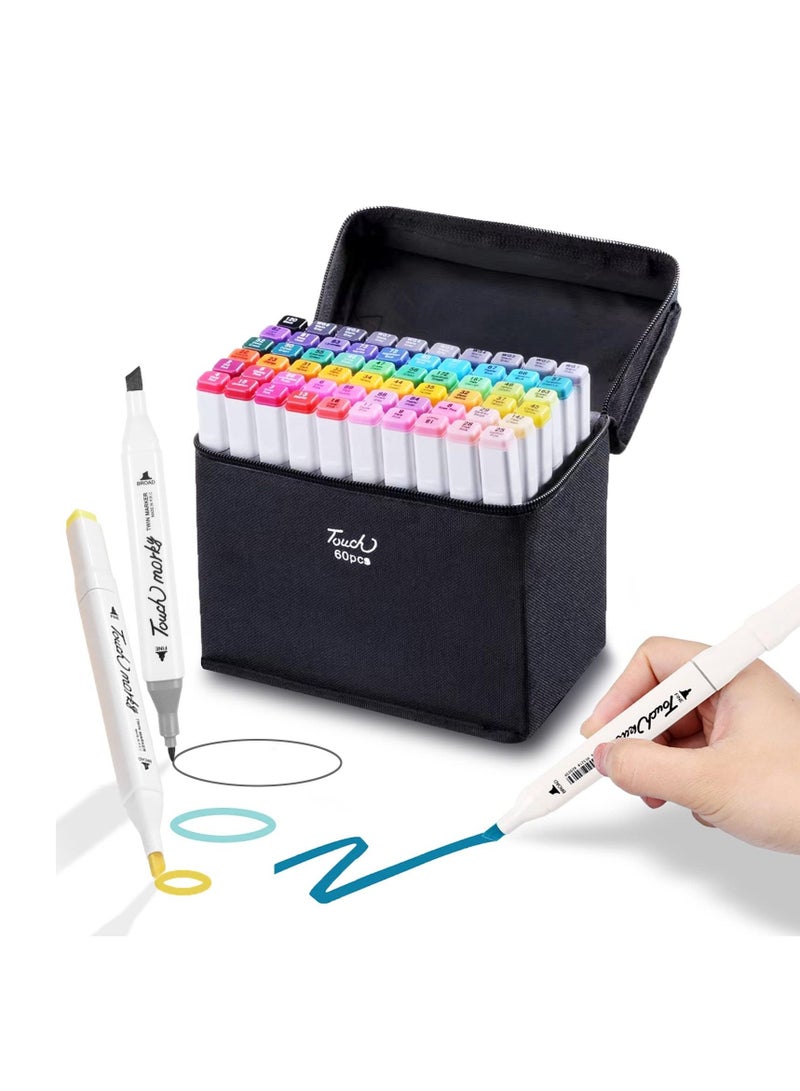 طقم أقلام تحديد ثنائية الطرف قابلة للغسل 60 لونًا كلاسيكيًا باستيل مجموعة أدوات تحديد فنية مثالية هدية للأطفال فتاة - Image 1