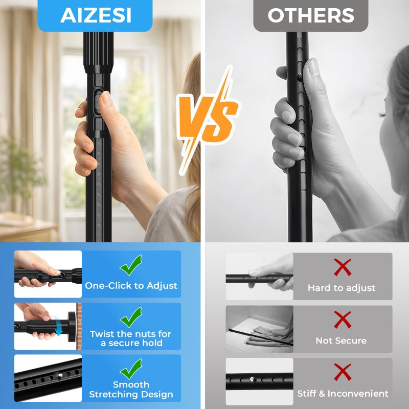 AIZESI 41-144 Inch Heavy Duty Black Tension Curtain Rod - No Drilling, Adjustable, Rust-Resistant for Outdoor, Living Room, Window, Bathroom - Image 2