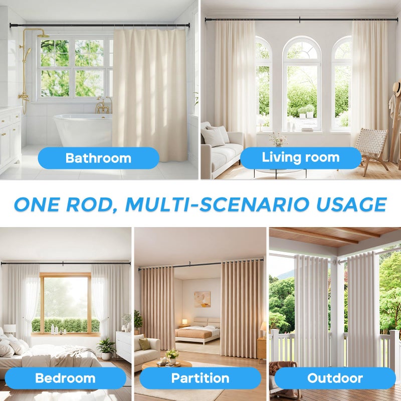 AIZESI 41-144 Inch Heavy Duty Black Tension Curtain Rod - No Drilling, Adjustable, Rust-Resistant for Outdoor, Living Room, Window, Bathroom - Image 4