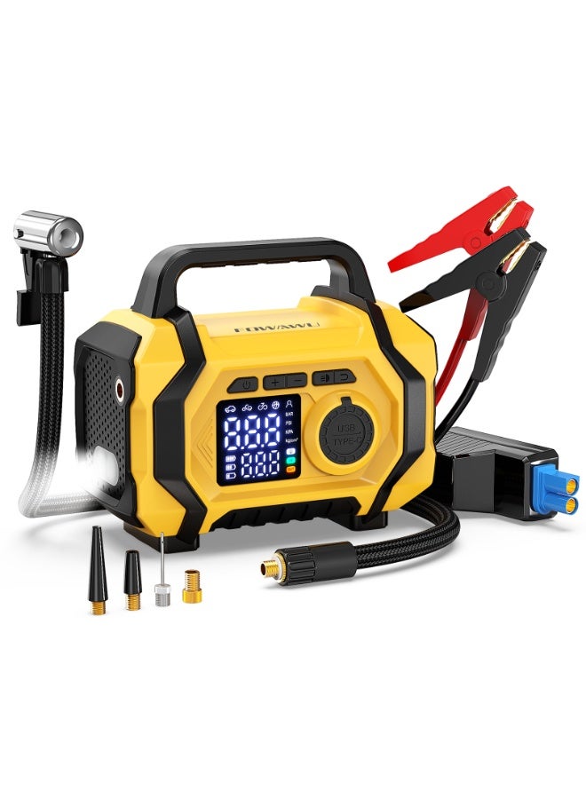 FOWAWU FOWAWU 6000A 26800mAh Jump Starter with Air Compressor, Car Battery Jumper Starter power Bank (ALL Gas/10.0L Diesel), Cordless Auto-Shutoff Tire Inflator, Type-C Quick Charge, Smart Jumper, LED Lights  - Image 1