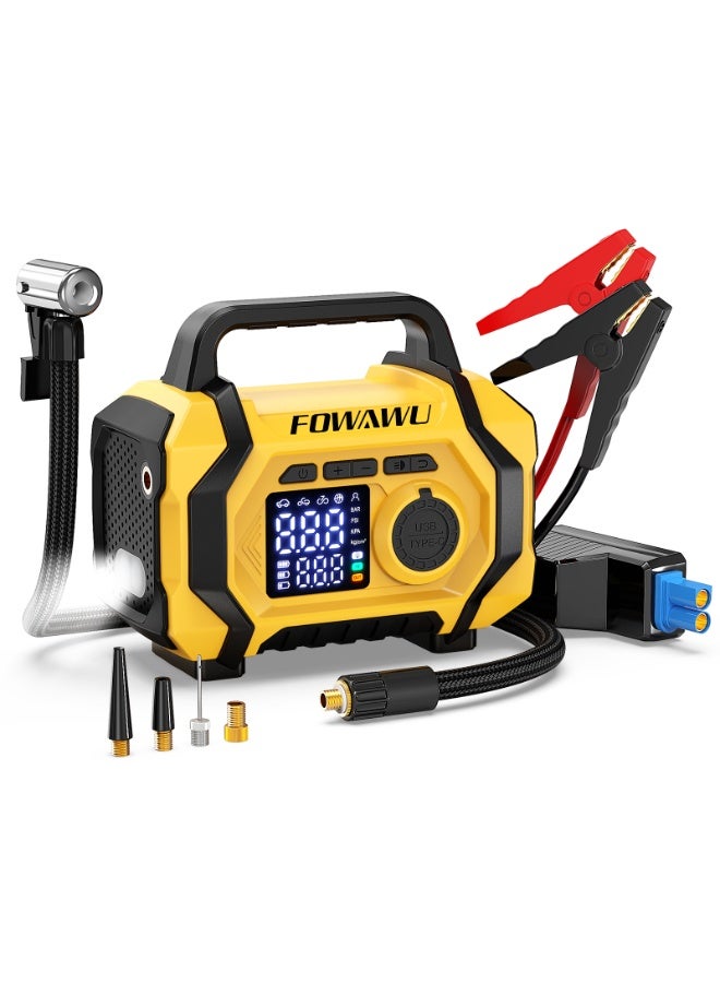FOWAWU 6000A 26800mAh Jump Starter with Air Compressor, Car Battery Jumper Starter power Bank (ALL Gas/10.0L Diesel), Cordless Auto-Shutoff Tire Inflator, Type-C Quick Charge, Smart Jumper, LED Lights - Image 1