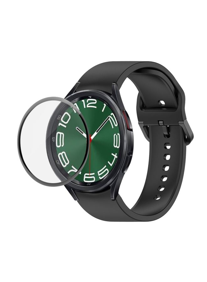 Replacement Strap For Samsung Galaxy Watch6 Classic 43mm JUNSUNMAY Silicone Adjustable Strap + Full Coverage PMMA Screen Protector Kit Black