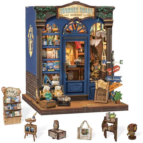 Cutefun Book Nook Kit DIY Miniature Dollhouse Booknook Kit for Adults and Teens 3D Wooden Puzzle Bookshelf Insert Decor with LED Light Gifts for Book Lovers and Beginners Journey Trace Bookshop - Image 1
