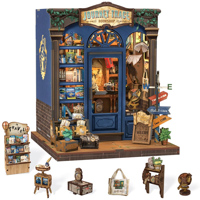 Cutefun Book Nook Kit DIY Miniature Dollhouse Booknook Kit for Adults and Teens 3D Wooden Puzzle Bookshelf Insert Decor with LED Light Gifts for Book Lovers and Beginners Journey Trace Bookshop - Image 2