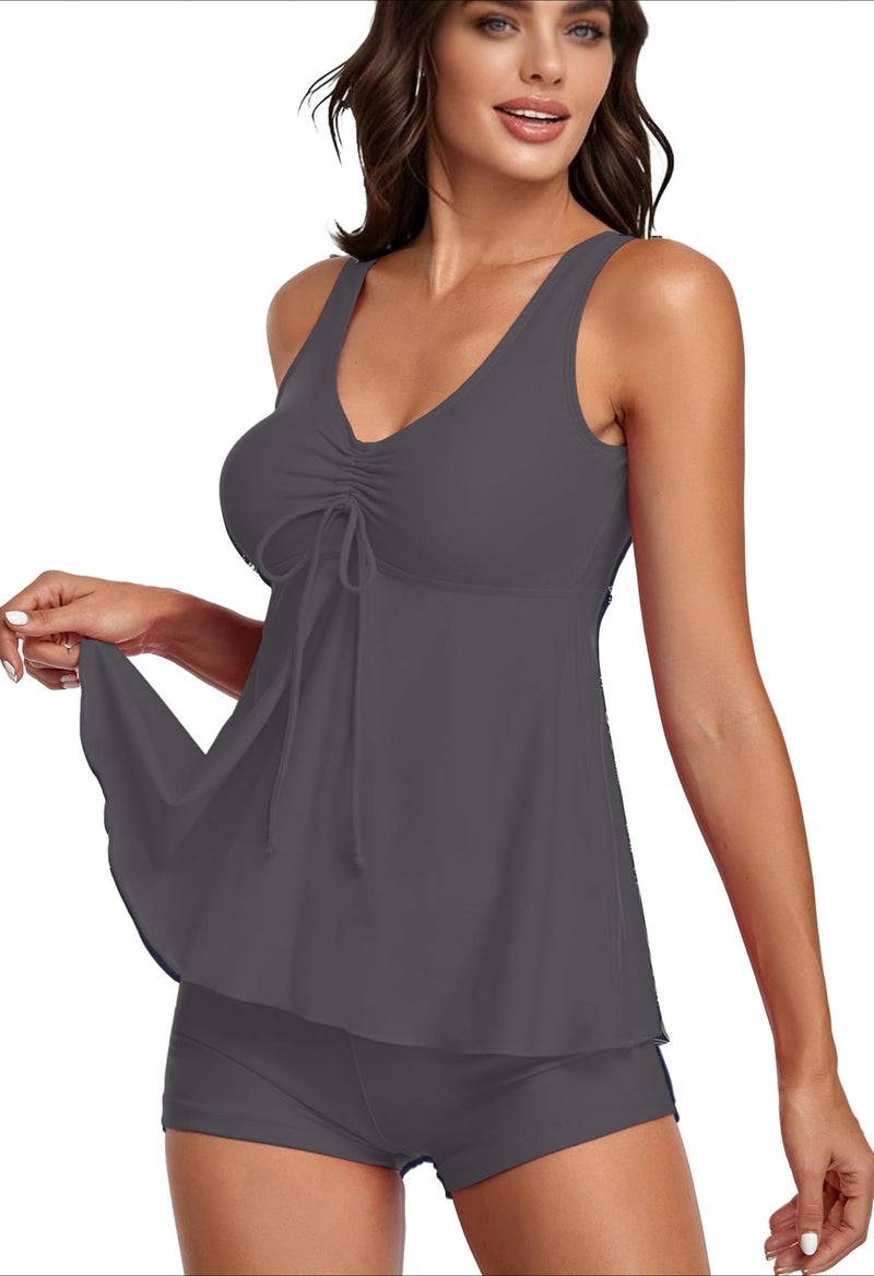 Omichic Modest Tankini Swimsuits for Women Two Piece Bikini Tank Top with Boyshorts Tummy Control Bathing Suits Pattern Small - Image 3
