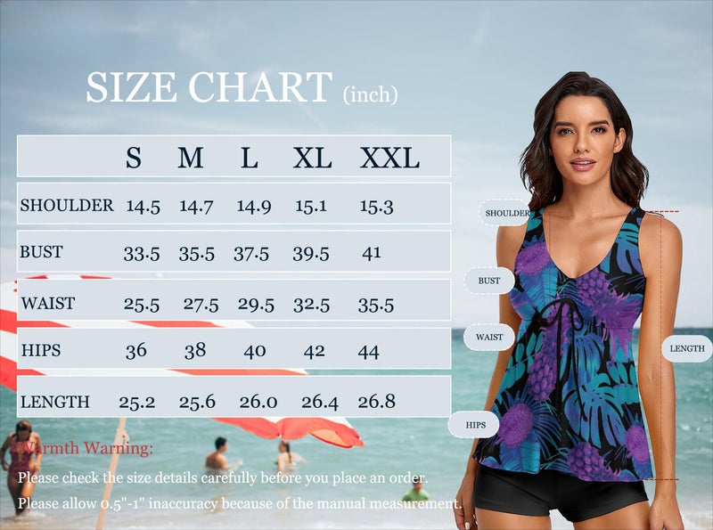 Omichic Modest Tankini Swimsuits for Women Two Piece Bikini Tank Top with Boyshorts Tummy Control Bathing Suits Pattern Small - Image 5