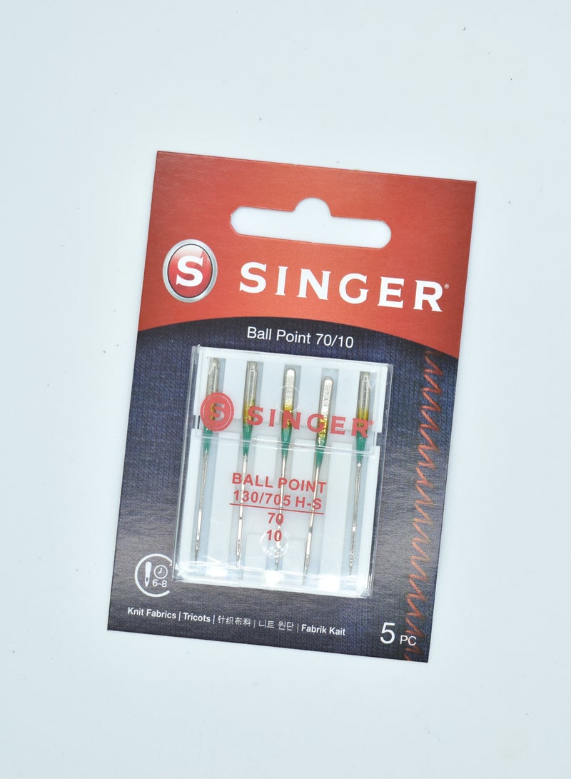 SINGER BALL POINT NEEDLE (KNIT MEDIUM FIBRICS) SIZE 70/10 (PACK OF 5 NEEDLES) BRAZIL