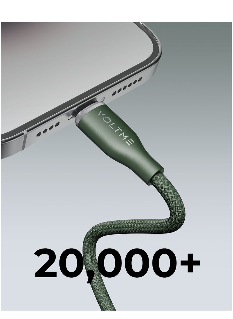 VOLTME USB C to Lightning Cable, PD 30W Powerlink RUGG Double Nylon Braided Fast Charging Cord (2.0m/6.6ft), USB 2.0 with 480Mbps Data Transfer Speed, Compatible with iPhone 14/14 Plus/14 Pro/14 Pro Max/iPhone 13/12/11/XS/Pro Max/Pro/Mini/SE, iPad 9, and More Devices (Green)  - Image 4