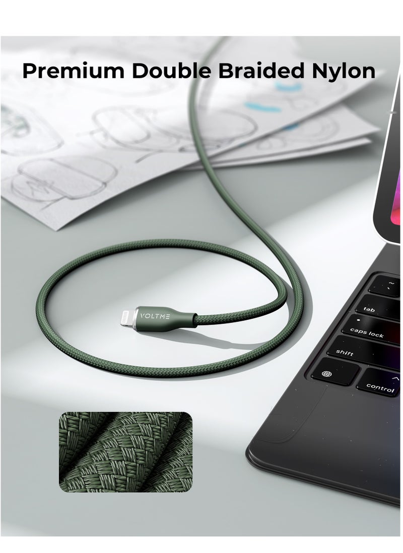 VOLTME USB C to Lightning Cable, PD 30W Powerlink RUGG Double Nylon Braided Fast Charging Cord (2.0m/6.6ft), USB 2.0 with 480Mbps Data Transfer Speed, Compatible with iPhone 14/14 Plus/14 Pro/14 Pro Max/iPhone 13/12/11/XS/Pro Max/Pro/Mini/SE, iPad 9, and More Devices (Green)  - Image 5