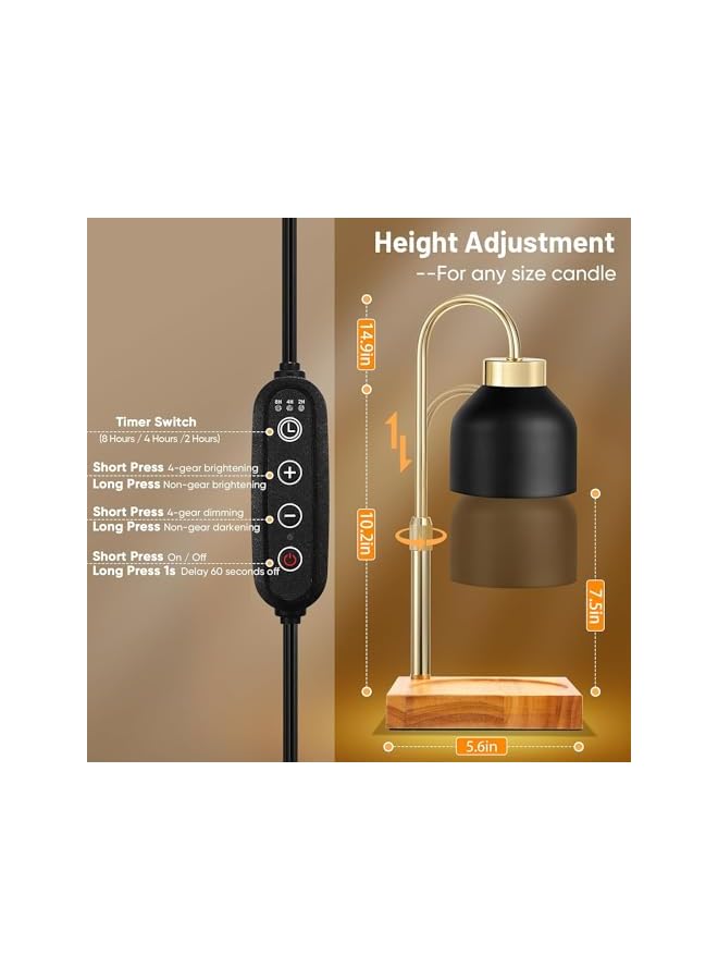 The Bros Candle Warmer Lamp, Adjustable Height Candle Lamp Warmer with Timer, Wax Warmer With Dimmer Adjustable Height For All Jar Scented Candle Melting Lamp Wax Warmer Bedroom Home Decor with 2 Bulb - Image 4