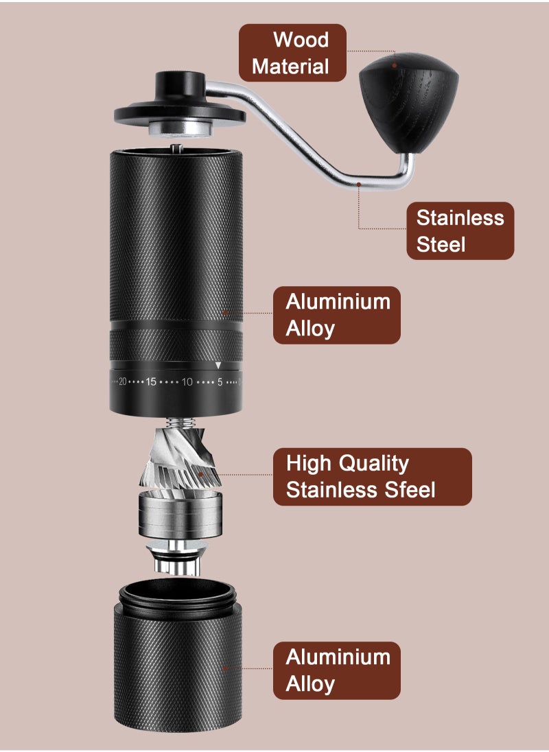 HomarKet Manual Coffee Grinder with 7 Star Stainless Steel Burr, Hand Coffee Grinder for French Press, Mocha, Espresso, External Adjustable Design, Three Bearing Positioning, Black  - Image 3
