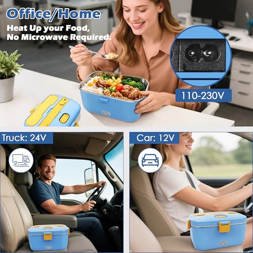 COZYEXPERT 100W Heated Lunch Boxes for Adults 12V 24V 110V-230V Electric Lunch Box Food Heater for Car/Truck Portable Food Heating Boxes with 1.8L 304 SS Containe - Image 3