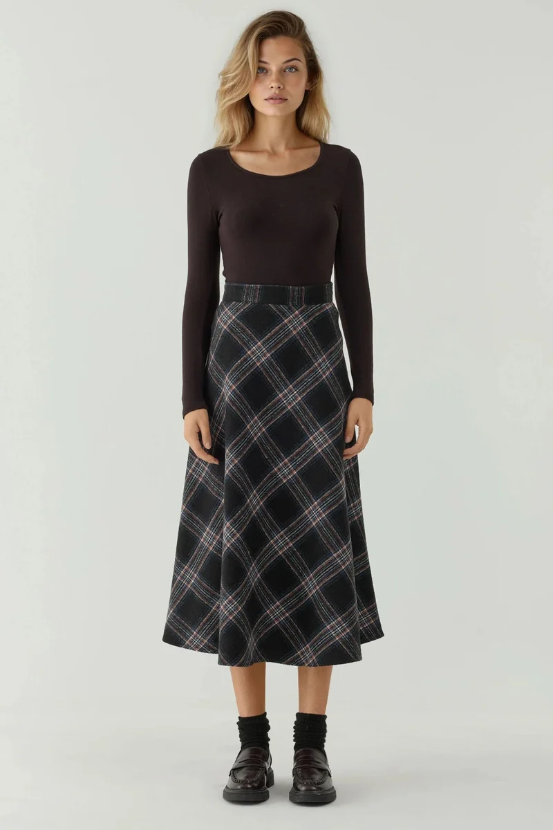 Hiccup Oxford Blue Maxi A-Line Skirt with Zipper Closure for Women | Best Price UAE